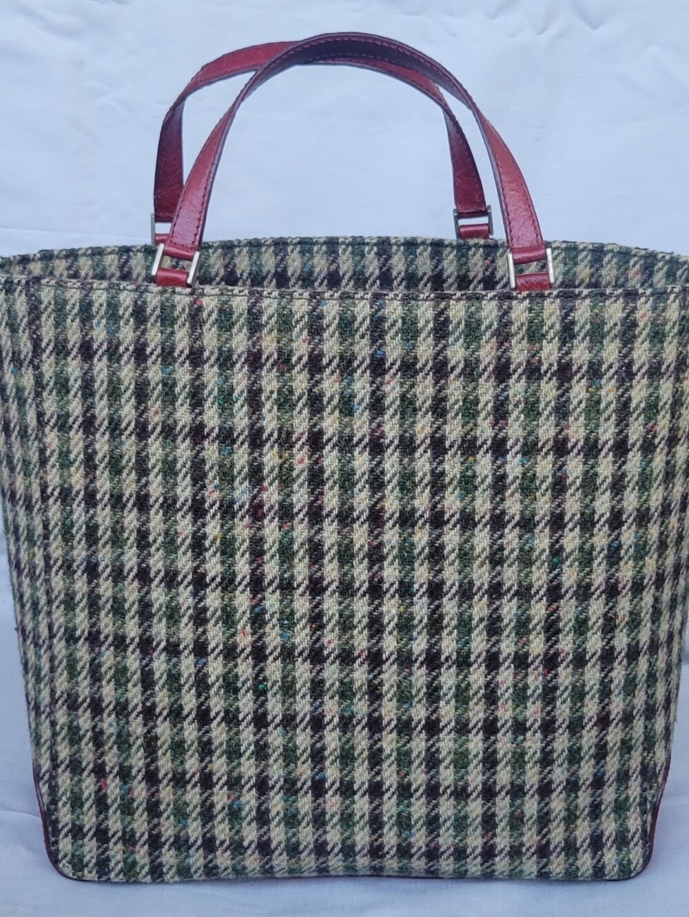 KATE SPADE Footed Tweed Tote with Red Leather Handles